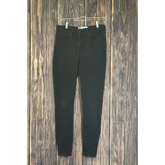 Levi Strauss Womens 8M Mid Rise Skinny Jeans Black Denim Stretch W29 L30 - Picture 1 of 16